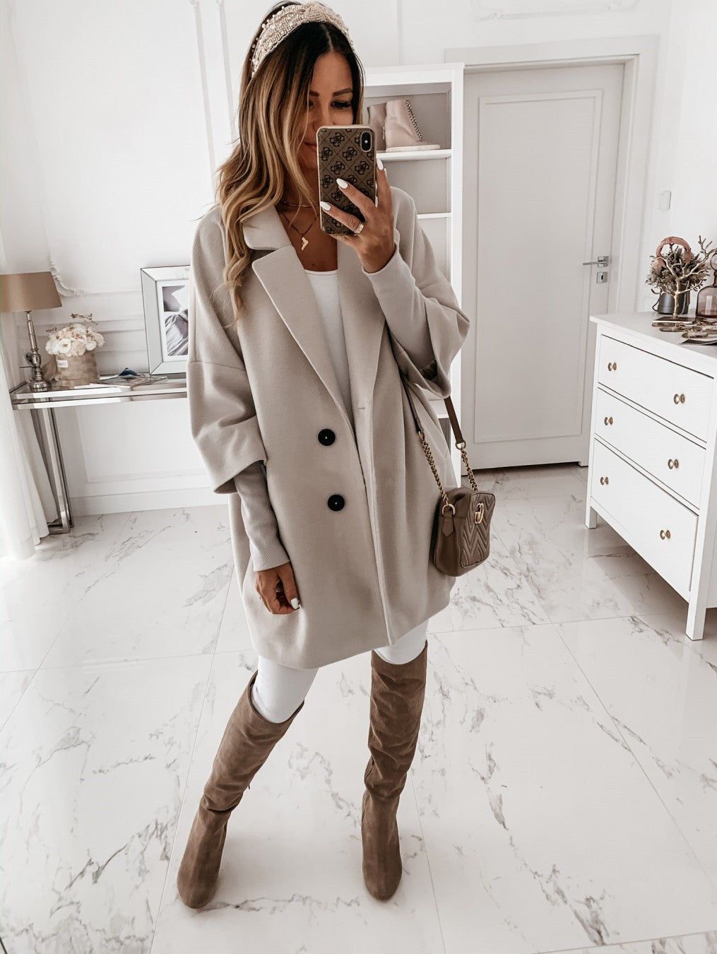 New Autumn And Winter Three Quarter Sleeve Button Lapel Pocket Woolen Coat Women - FITzzE