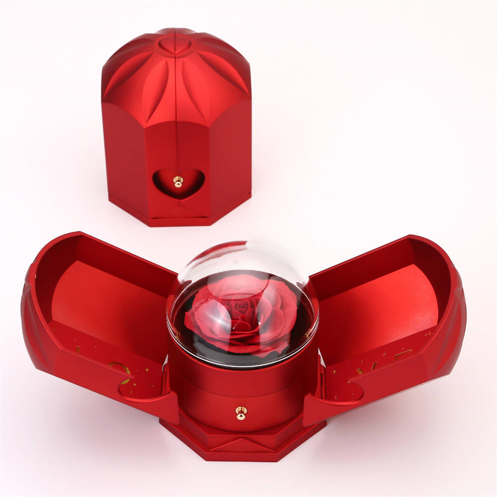 Double Open Rose Gift Box – Elegant Drawer-Style Jewelry Box with Angel Wings, Perfect for Valentine’s eprolo