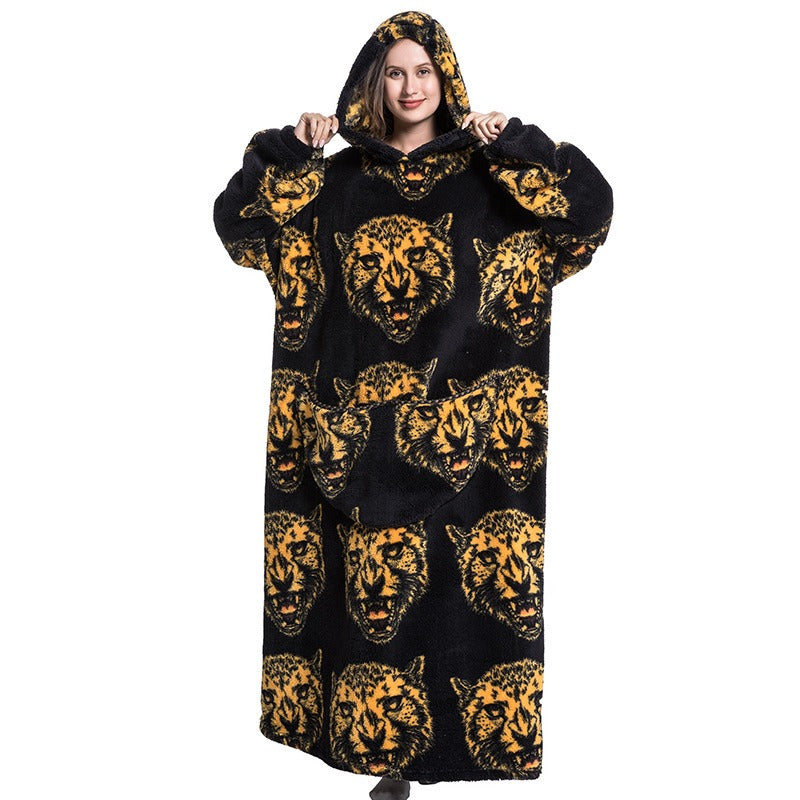 Super Long Flannel Blanket with Sleeves Winter Hoodies Sweatshirt Pullover Fleece Giant Wearable Blanket Hoodie Oversized - FITzzE