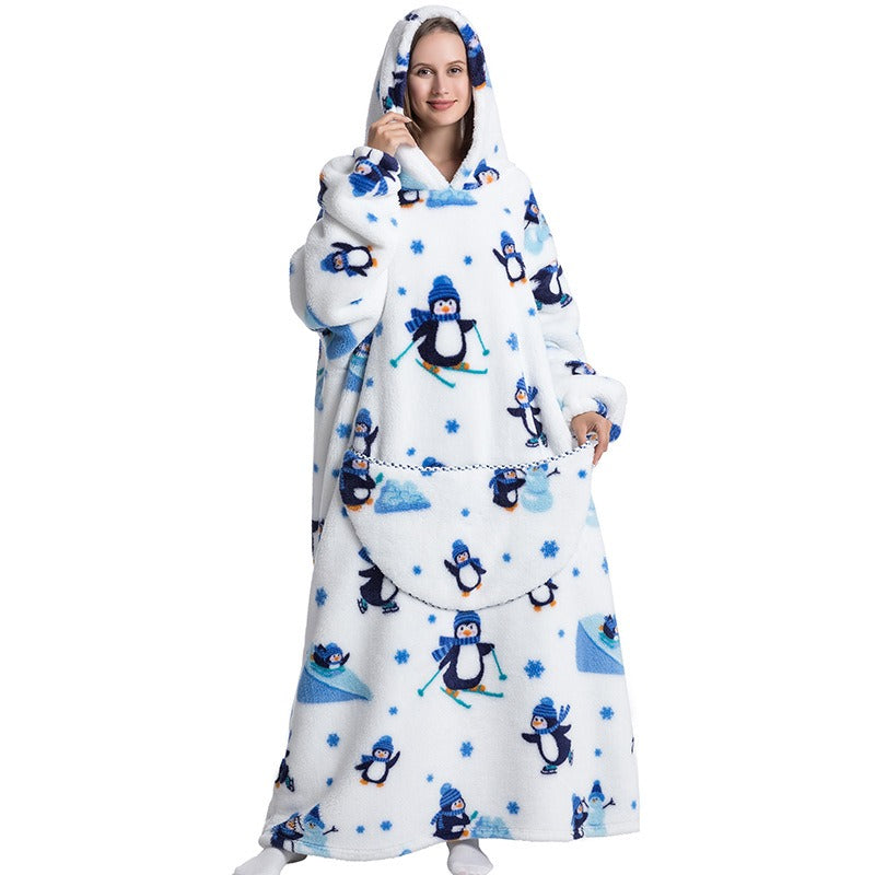 Super Long Flannel Blanket with Sleeves Winter Hoodies Sweatshirt Pullover Fleece Giant Wearable Blanket Hoodie Oversized - FITzzE