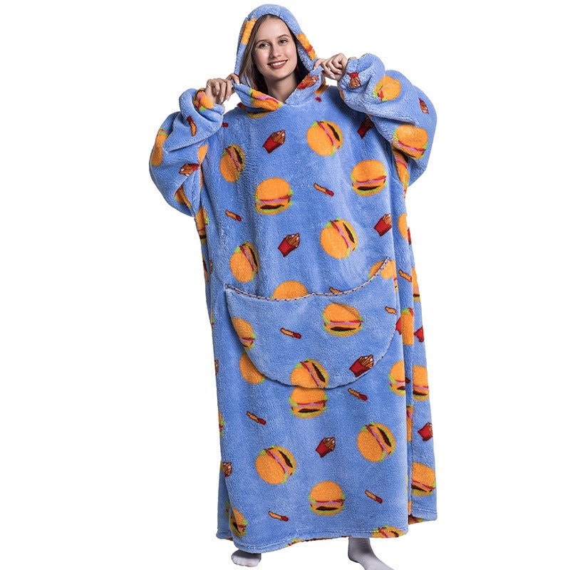 Super Long Flannel Blanket with Sleeves Winter Hoodies Sweatshirt Pullover Fleece Giant Wearable Blanket Hoodie Oversized - FITzzE
