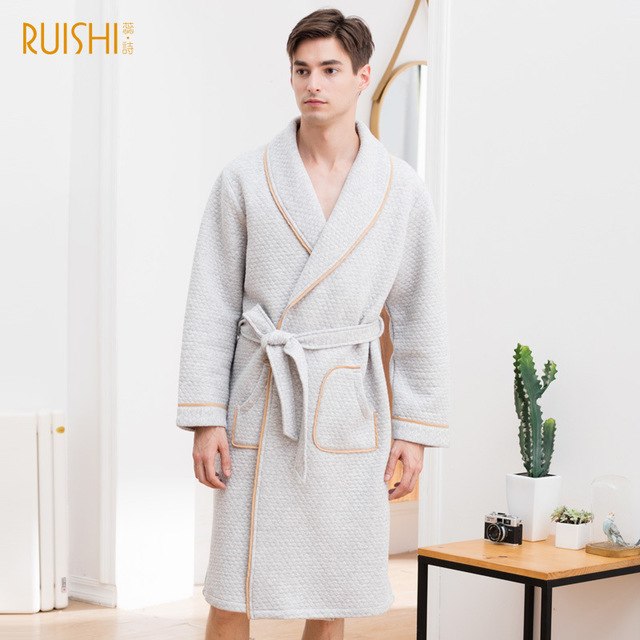 J&Q mall robe warm air cotton sandwich couple pajamas long sleeve drop shipping men and women bathrobe pure cotton nightgown - FITzzE