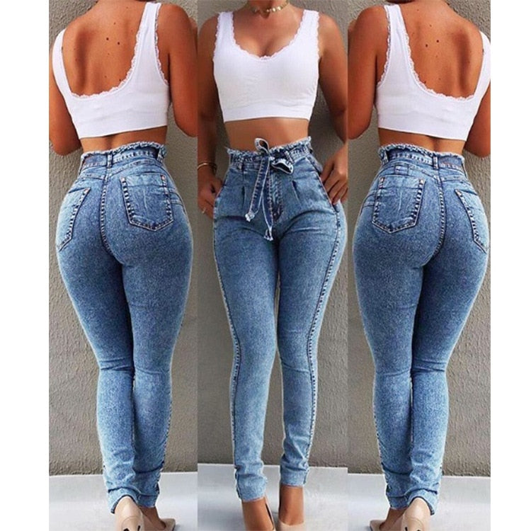 High Waist Jeans Women Streetwear Bandage Denim Plus Size Jeans Femme Pencil Pants Skinny Jeans - FITzzE