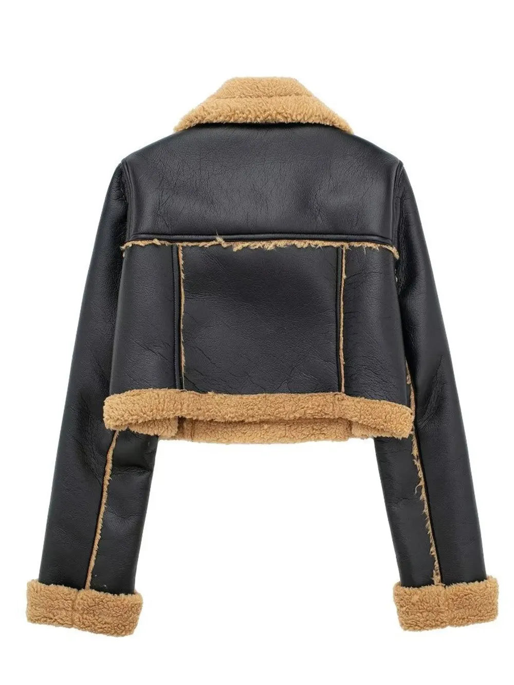 Collared Neck Plush Cropped Jacket ,Cozy Long Sleeve Outerwear for a Chic Winter Look - FITzzE