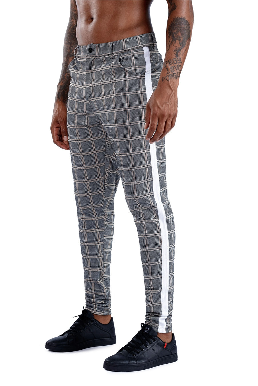 Brand Plaid Pants Men Elastic Male Skinny Trousers Bottom Tight Male Pant Streetwear Sweatpants Casual Joggers Men Pants - FITzzE
