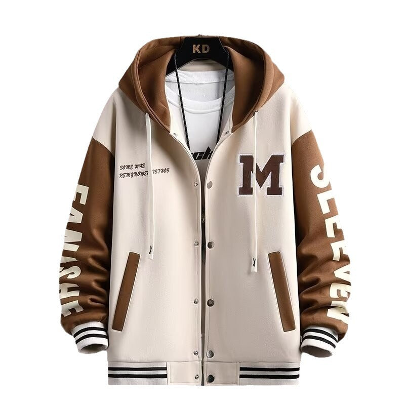 Thick hoodie jacket for boys contrasting colors hooded embroidery heavyweight jacket for teenagers - FITzzE