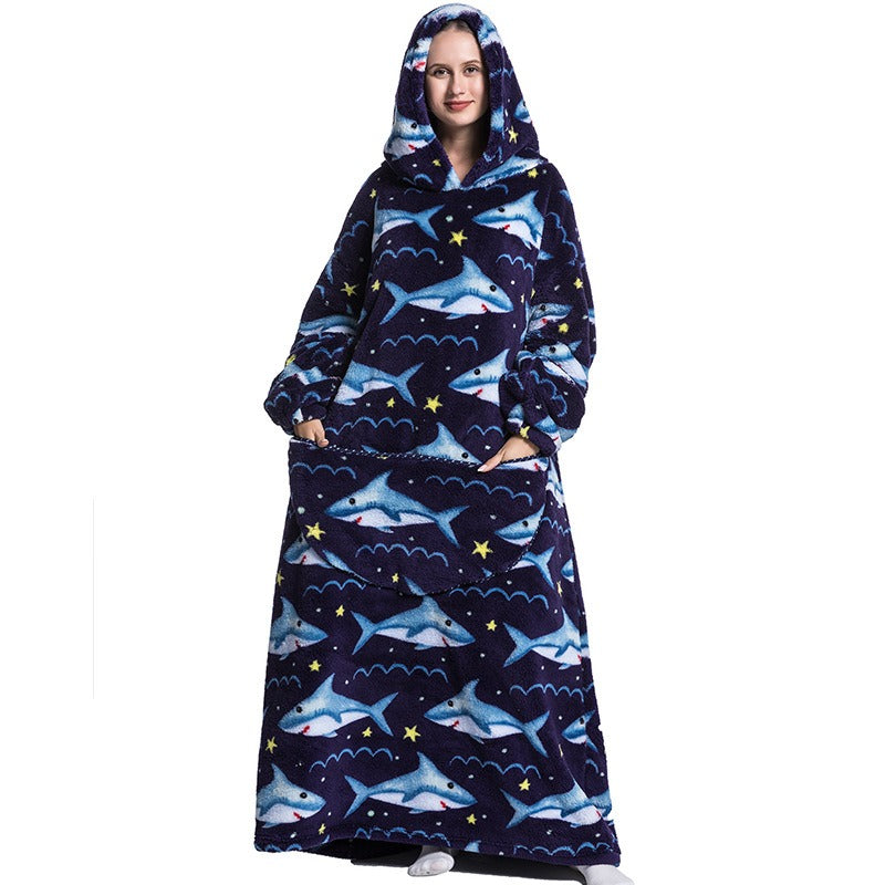 Super Long Flannel Blanket with Sleeves Winter Hoodies Sweatshirt Pullover Fleece Giant Wearable Blanket Hoodie Oversized - FITzzE