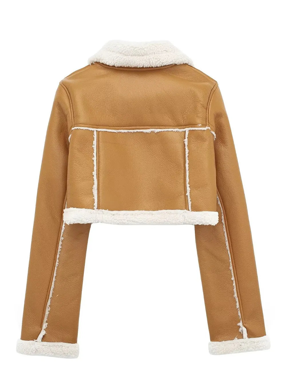 Collared Neck Plush Cropped Jacket ,Cozy Long Sleeve Outerwear for a Chic Winter Look - FITzzE
