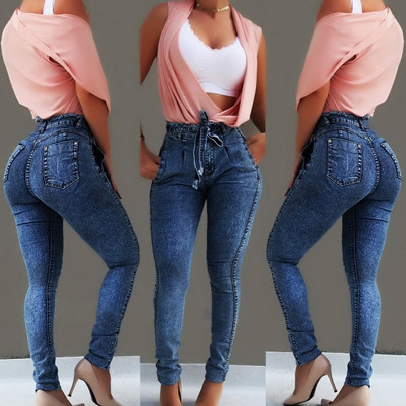 High Waist Jeans Women Streetwear Bandage Denim Plus Size Jeans Femme Pencil Pants Skinny Jeans - FITzzE