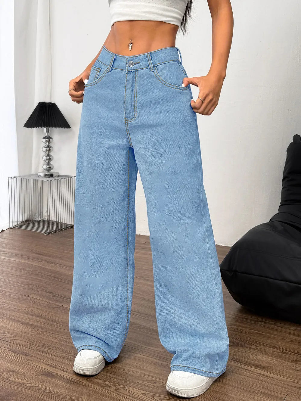 Embroidered Bow Back Wide Leg Jeans ,Elegant High-Waist Denim with Feminine Charm - FITzzE