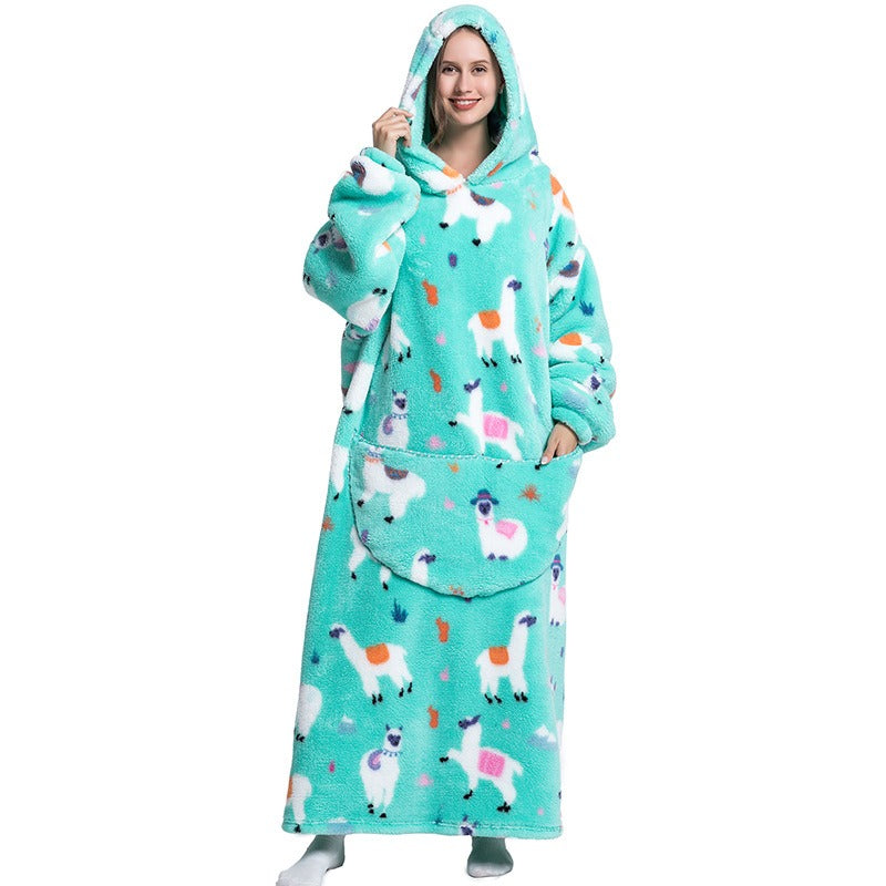 Super Long Flannel Blanket with Sleeves Winter Hoodies Sweatshirt Pullover Fleece Giant Wearable Blanket Hoodie Oversized - FITzzE