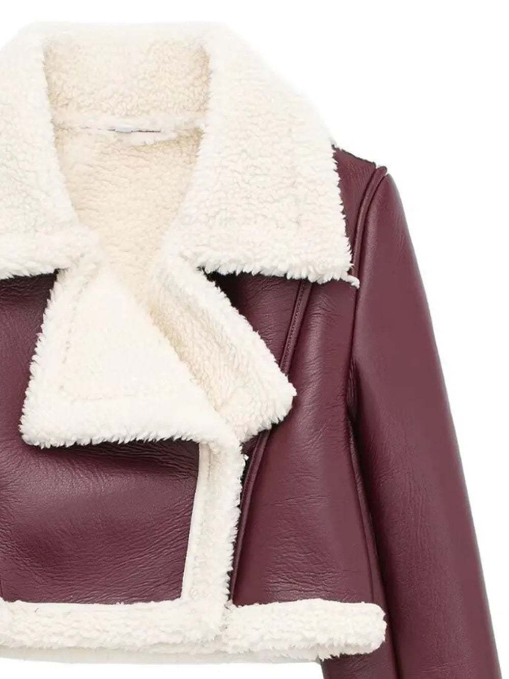 Collared Neck Plush Cropped Jacket ,Cozy Long Sleeve Outerwear for a Chic Winter Look - FITzzE