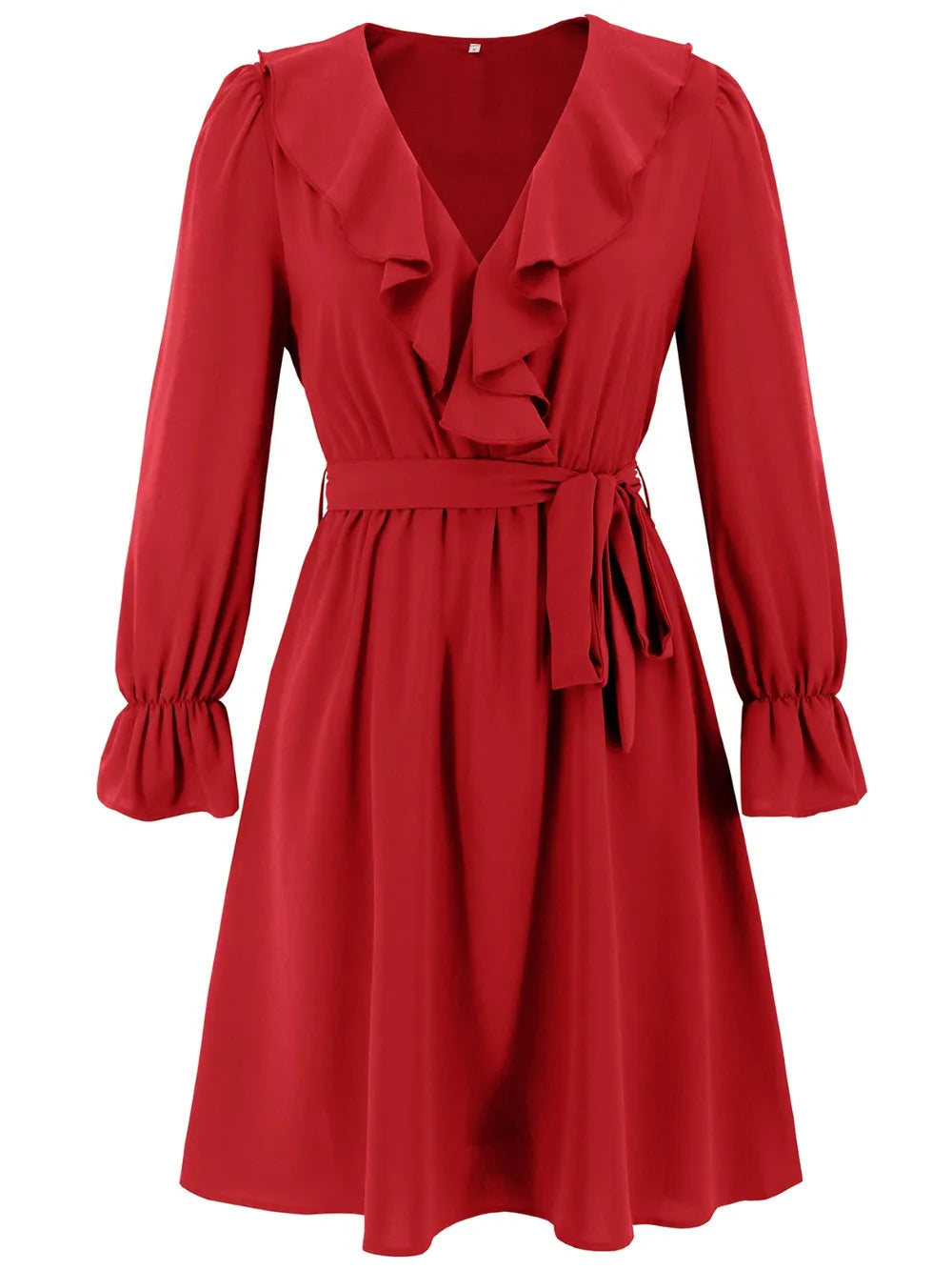 Ruffled V-Neck Flounce Sleeve Dress -Elegant and Feminine Style for Any Occasion - FITzzE