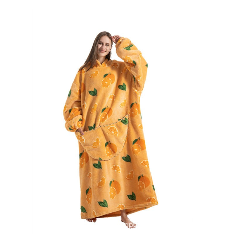 Super Long Flannel Blanket with Sleeves Winter Hoodies Sweatshirt Pullover Fleece Giant Wearable Blanket Hoodie Oversized - FITzzE