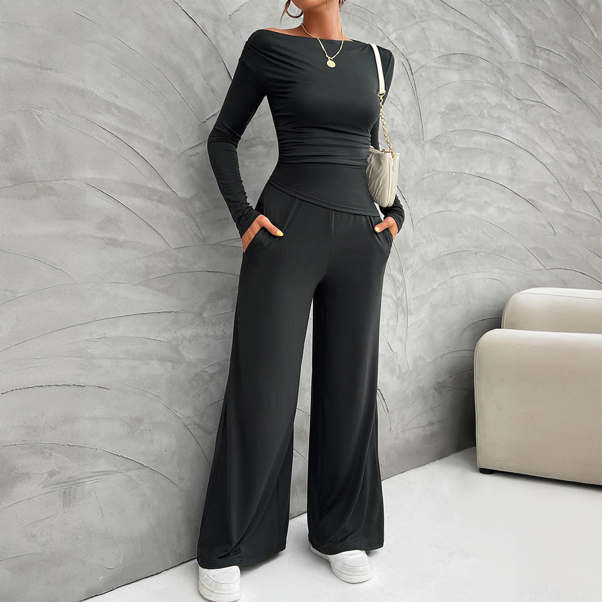 Y2K Long Sleeve Top & Wide Leg Pants Set – Chic Slim Fit Two-Piece for a Trendy Autumn/Winter Look eprolo