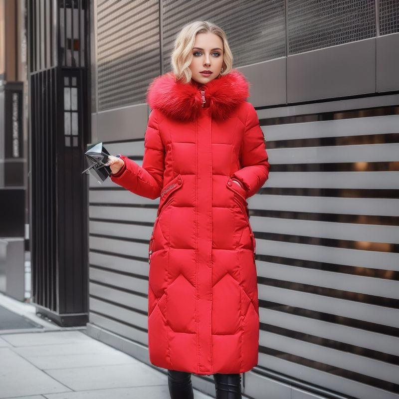 Cotton padded clothes women's middle and long style, slim fit, knee length cotton padded clothes, large wool collar and thick cotton padded jacket - FITzzE