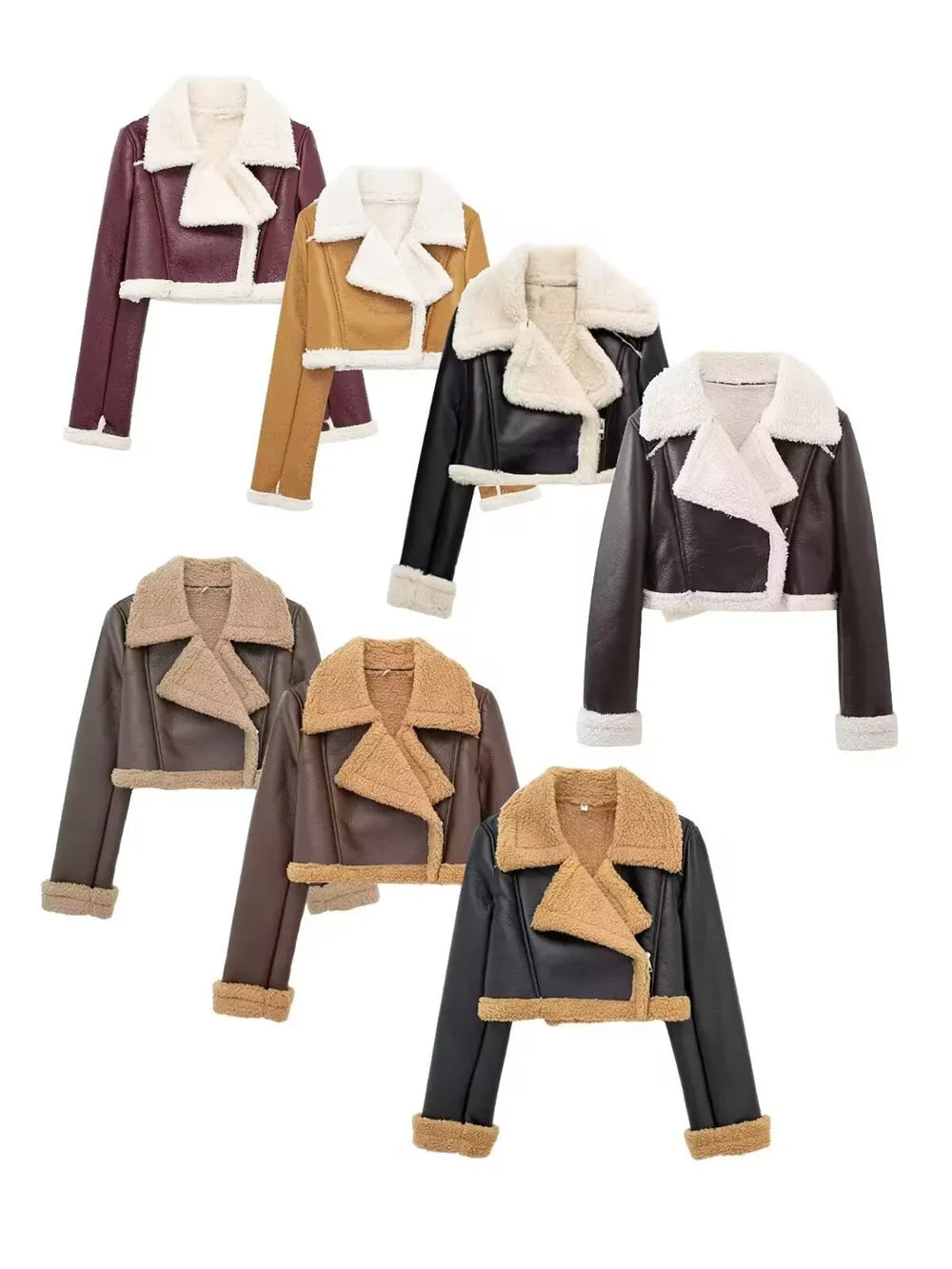 Collared Neck Plush Cropped Jacket ,Cozy Long Sleeve Outerwear for a Chic Winter Look - FITzzE