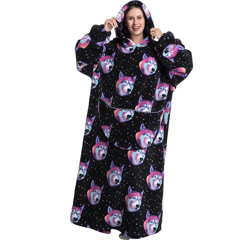 Super Long Flannel Blanket with Sleeves Winter Hoodies Sweatshirt Pullover Fleece Giant Wearable Blanket Hoodie Oversized - FITzzE