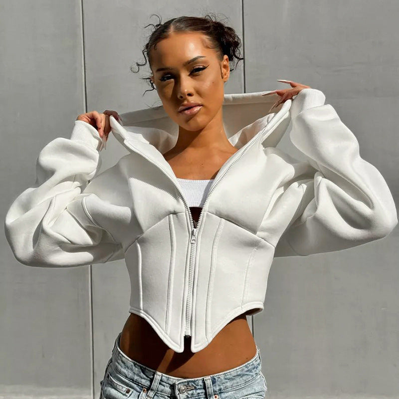Street Style Hooded Fleece Zipper Cardigan – Casual Long-Sleeve Sweatshirt Jacket for Women eprolo