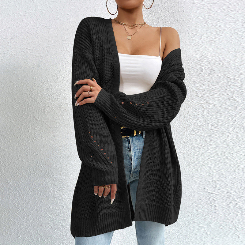Fashion Autumn Winter Loose Mid Length V Neck Solid Color Warming Thickening Women's Sweater - FITzzE