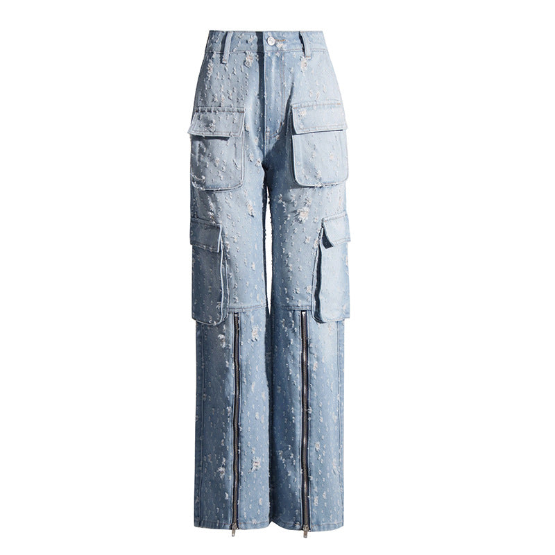 Autumn Trend Blue Ripped Distressed Multi-Pocket High Waist Denim Overalls – Street Style Essential for Women eprolo