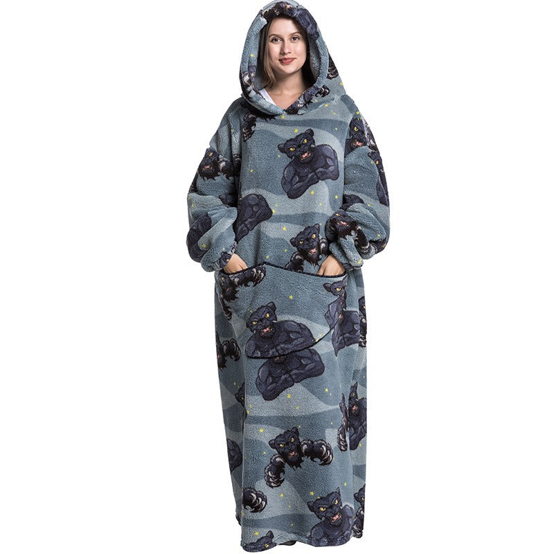 Super Long Flannel Blanket with Sleeves Winter Hoodies Sweatshirt Pullover Fleece Giant Wearable Blanket Hoodie Oversized - FITzzE