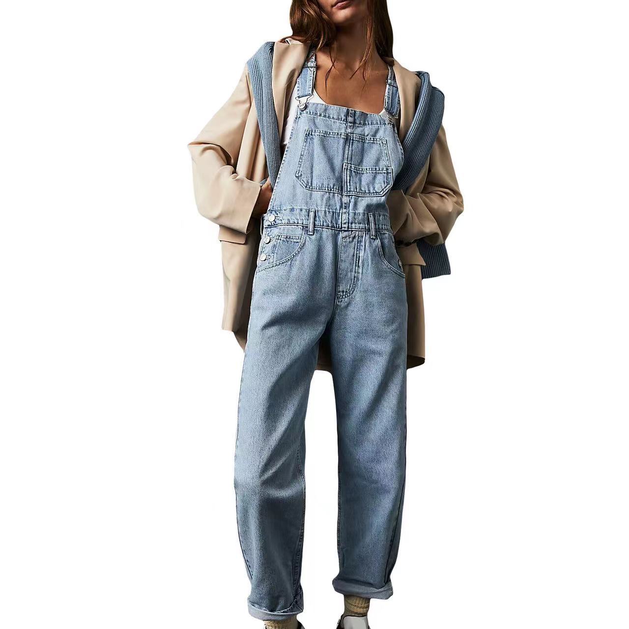 Women's Loose Fitting Denim Strap Pants | Streetwear Style | Fitzze eprolo