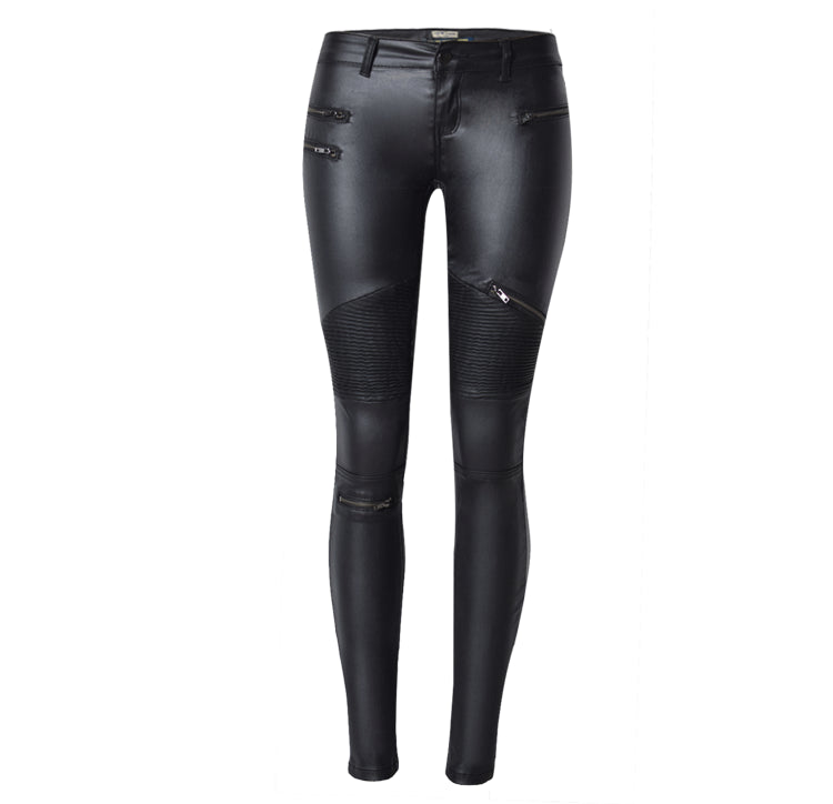 Women’s Faux Leather Denim Skinny Pants – Multi-Zip Motorcycle Style with Plus Size Options eprolo