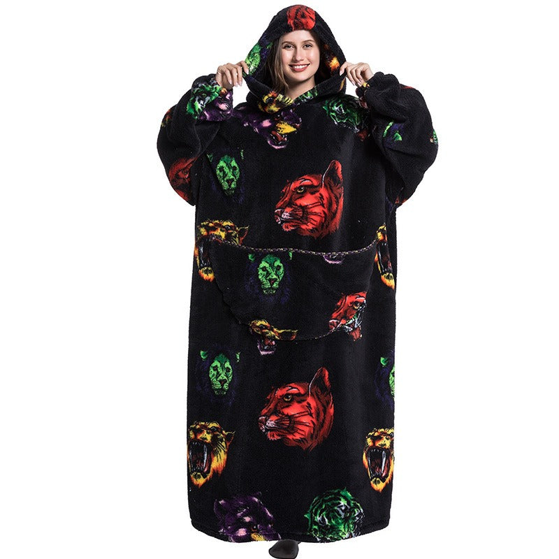 Super Long Flannel Blanket with Sleeves Winter Hoodies Sweatshirt Pullover Fleece Giant Wearable Blanket Hoodie Oversized - FITzzE