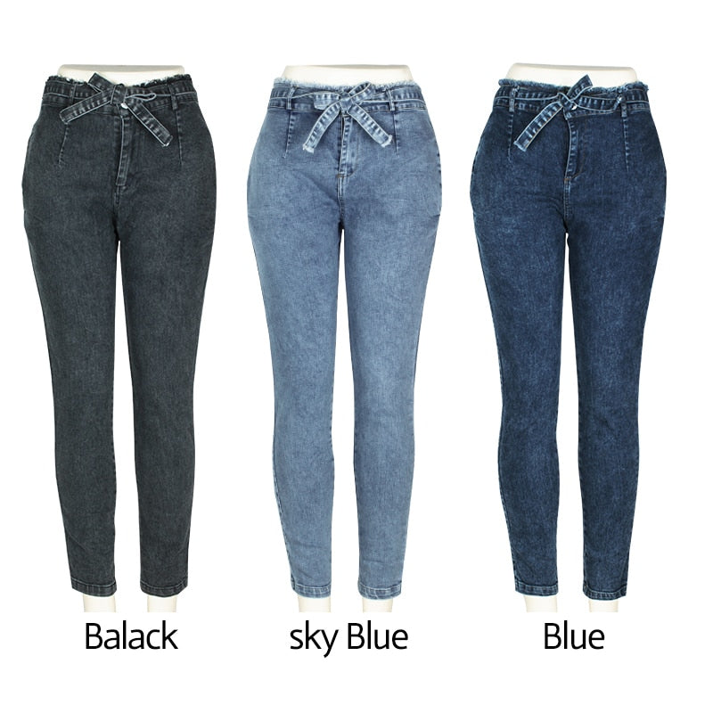 High Waist Jeans Women Streetwear Bandage Denim Plus Size Jeans Femme Pencil Pants Skinny Jeans - FITzzE