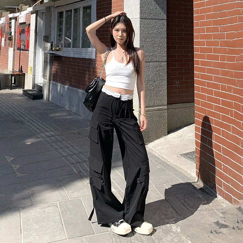 Loose Straight-Leg Wide-Leg Pants for Women with Lace Trim Breathable and Quick-Dry Design - FITzzE