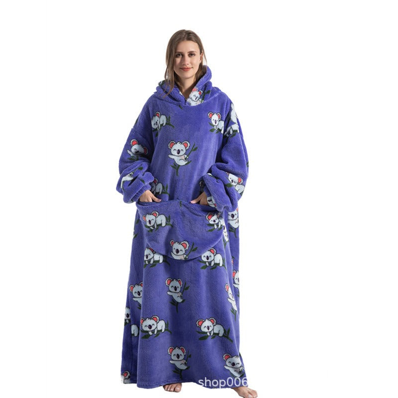 Super Long Flannel Blanket with Sleeves Winter Hoodies Sweatshirt Pullover Fleece Giant Wearable Blanket Hoodie Oversized - FITzzE