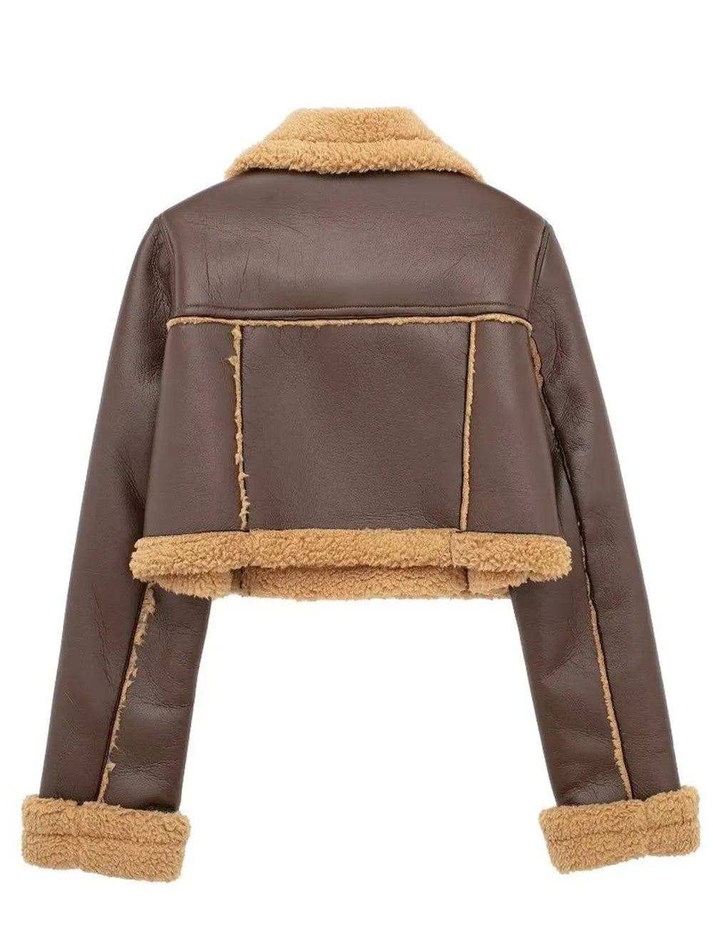 Collared Neck Plush Cropped Jacket ,Cozy Long Sleeve Outerwear for a Chic Winter Look - FITzzE