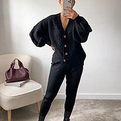 2-piece knit set for women pattern v-neck cardigan + pants trousers knitted suit tracksuit - FITzzE