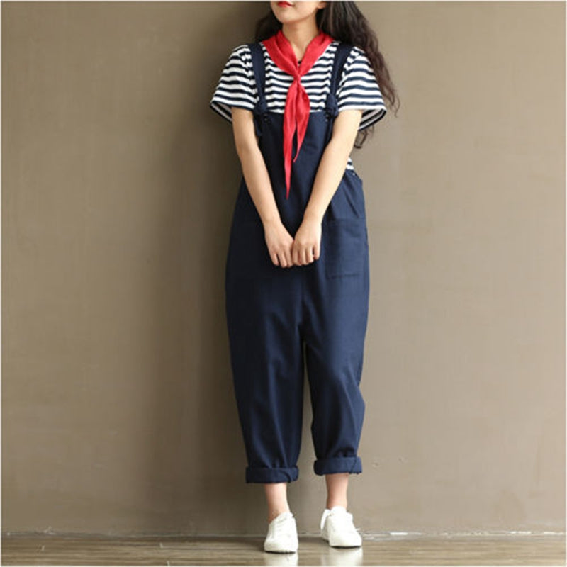 Women Girls Loose Solid Jumpsuit Strap Dungaree Harem Trousers Ladies Overall Pants Casual Playsuits Plus Size - FITzzE
