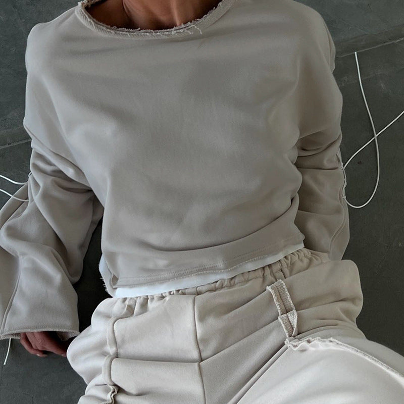 New Autumn Tops Personality Trend Contrast Color Straps Casual Loose Short Style Cropped Sweater Women - FITzzE