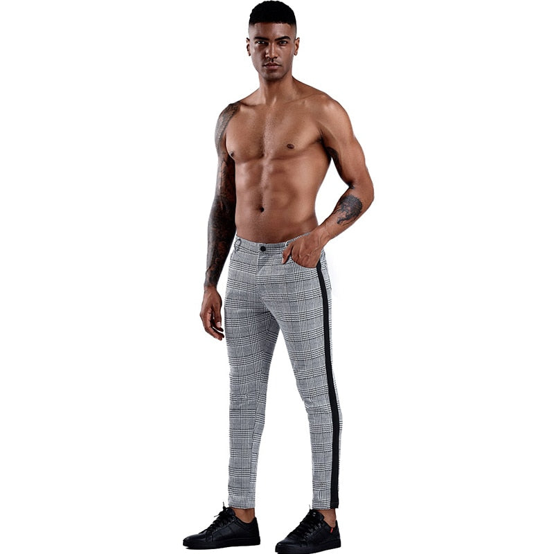 Brand Plaid Pants Men Elastic Male Skinny Trousers Bottom Tight Male Pant Streetwear Sweatpants Casual Joggers Men Pants - FITzzE