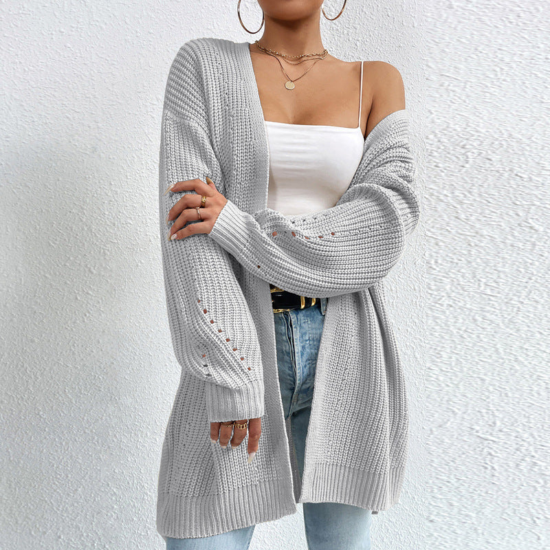 Fashion Autumn Winter Loose Mid Length V Neck Solid Color Warming Thickening Women's Sweater - FITzzE