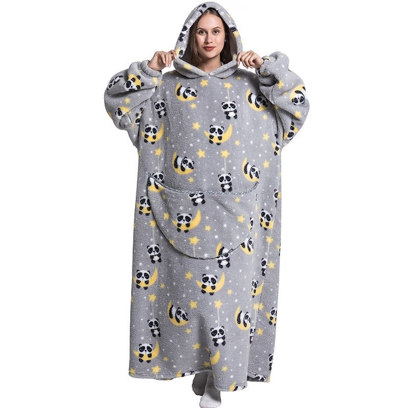 Super Long Flannel Blanket with Sleeves Winter Hoodies Sweatshirt Pullover Fleece Giant Wearable Blanket Hoodie Oversized - FITzzE