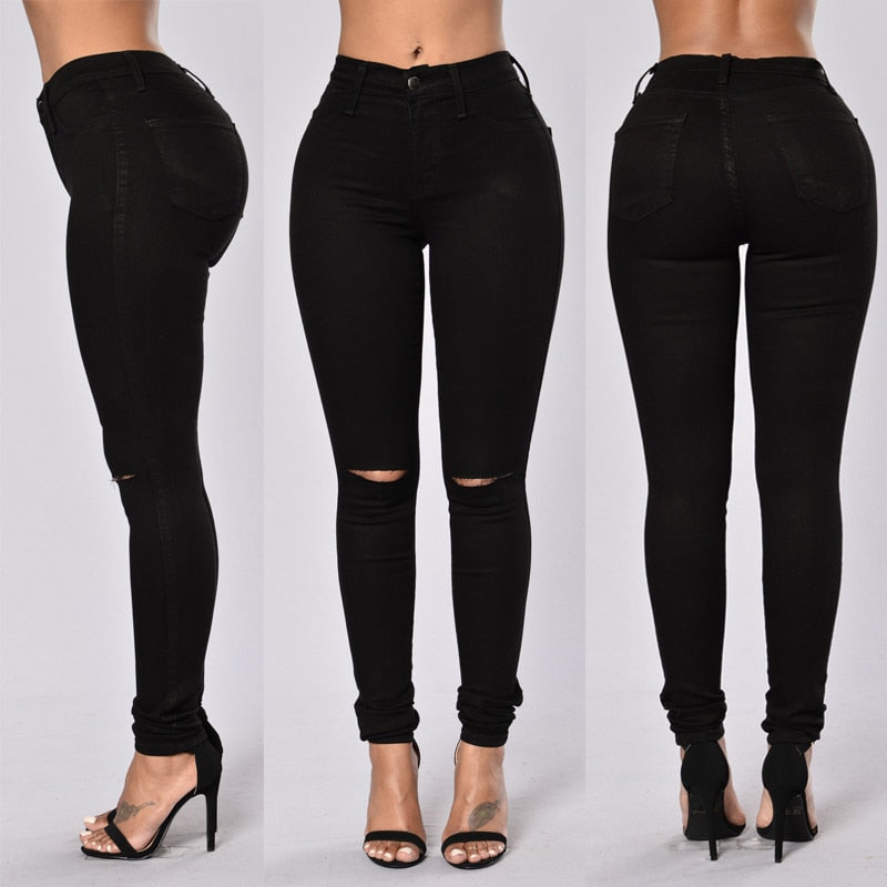 High Waist Skinny Fashion Boyfriend Jeans for Women Hole Vintage Girls Slim Ripped Denim Pencil Pants - FITzzE