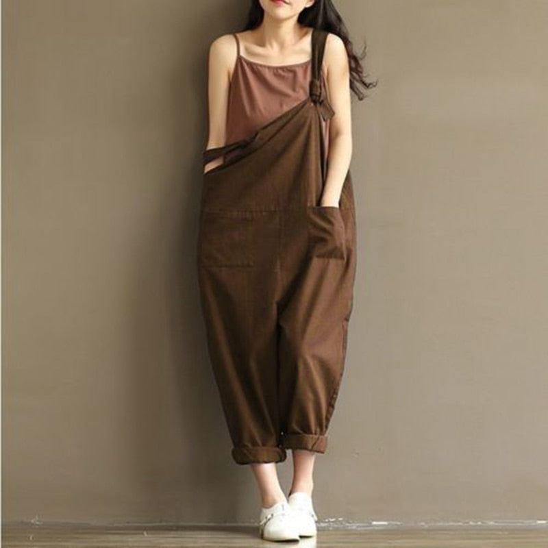Women Girls Loose Solid Jumpsuit Strap Dungaree Harem Trousers Ladies Overall Pants Casual Playsuits Plus Size - FITzzE