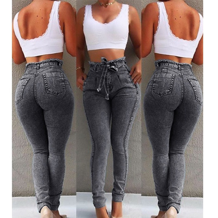 High Waist Jeans Women Streetwear Bandage Denim Plus Size Jeans Femme Pencil Pants Skinny Jeans - FITzzE