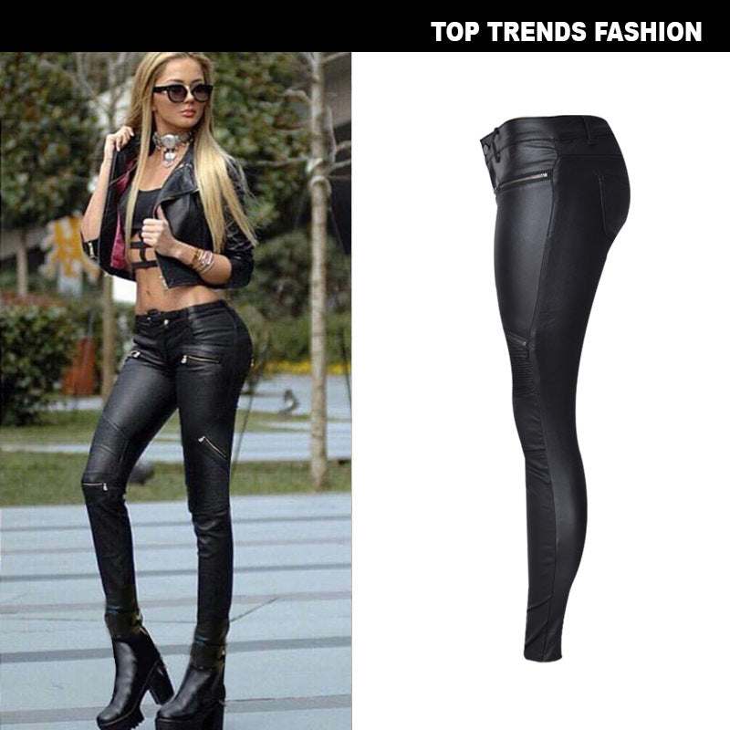 Women’s Faux Leather Denim Skinny Pants – Multi-Zip Motorcycle Style with Plus Size Options eprolo