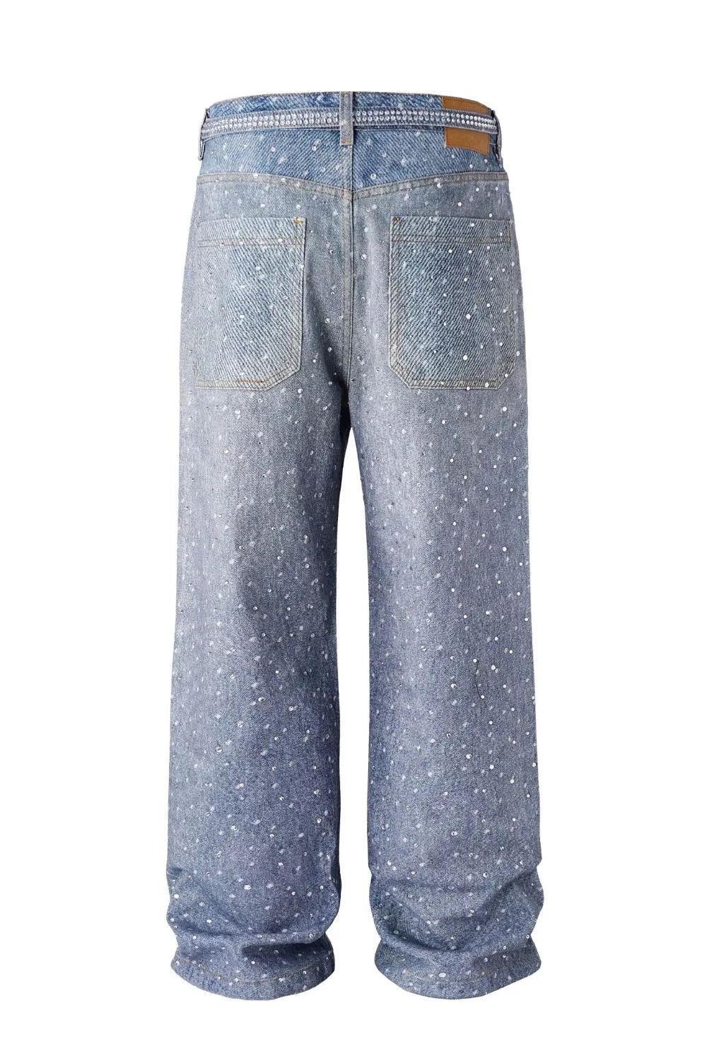 Washed Loose Wide-Leg Printed Jeans – Sparkling Diamond Drop Design Straight-Leg Denim for Women eprolo