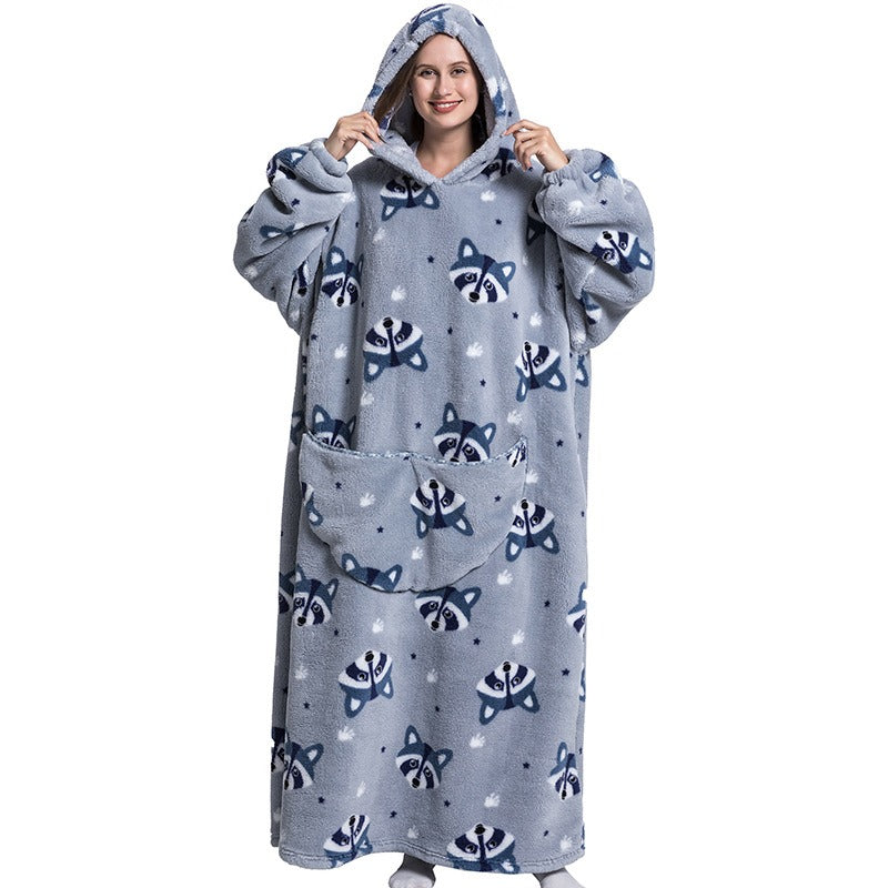Super Long Flannel Blanket with Sleeves Winter Hoodies Sweatshirt Pullover Fleece Giant Wearable Blanket Hoodie Oversized - FITzzE