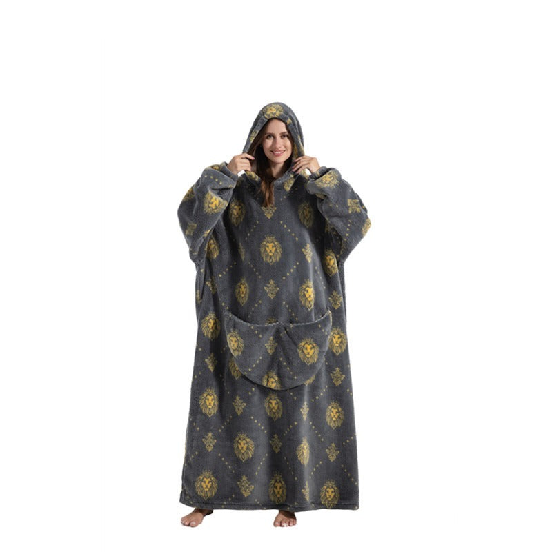 Super Long Flannel Blanket with Sleeves Winter Hoodies Sweatshirt Pullover Fleece Giant Wearable Blanket Hoodie Oversized - FITzzE