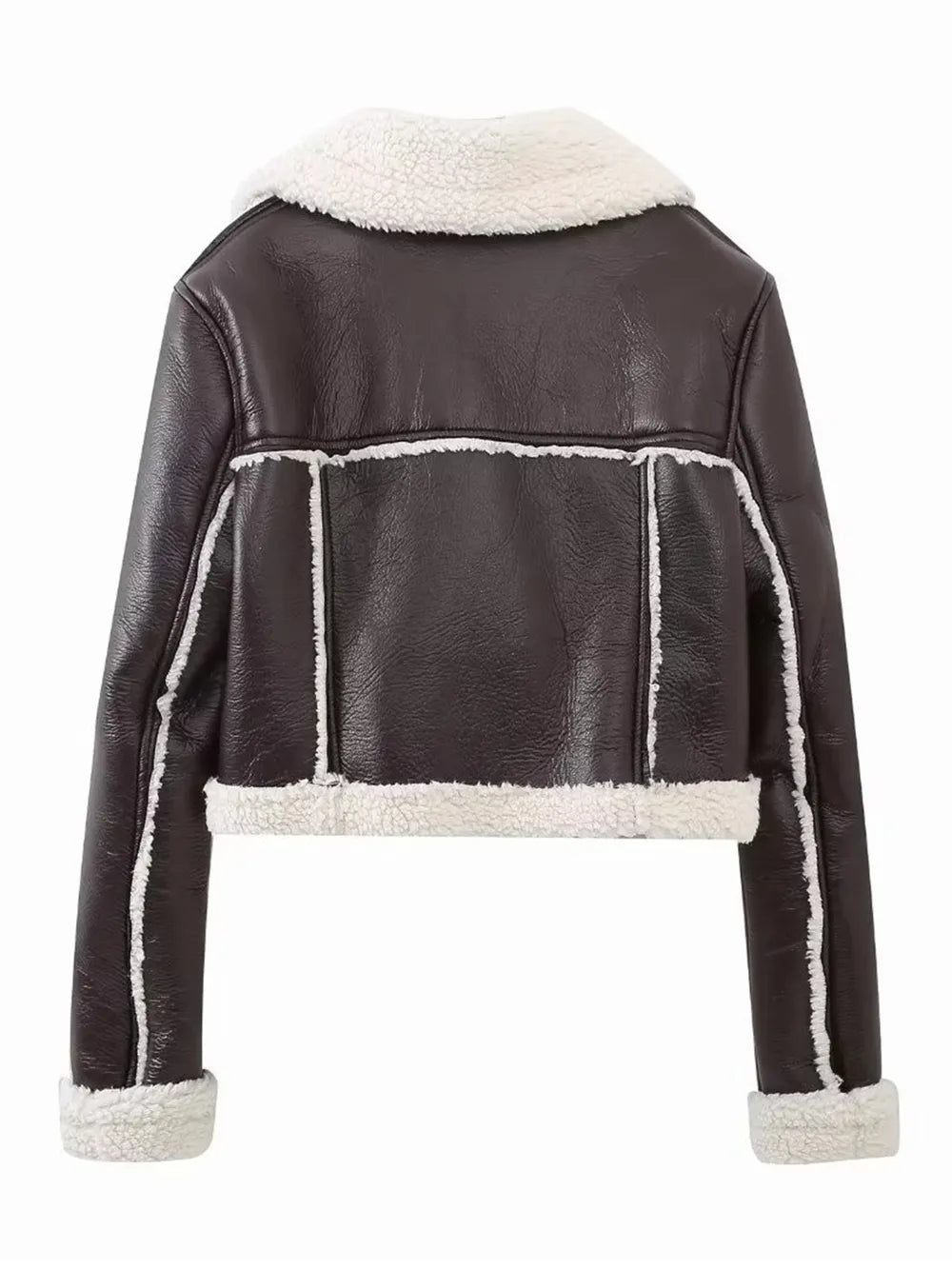 Collared Neck Plush Cropped Jacket ,Cozy Long Sleeve Outerwear for a Chic Winter Look - FITzzE