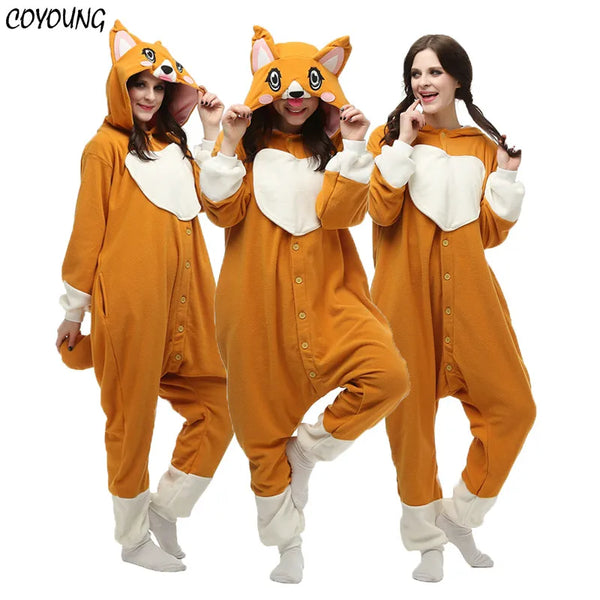 Adult Women Men Welsh Corgi Onesie Winter Warm Cute Dog Pajamas Cartoon Animal Halloween Cosplay Costumes Unisex Top - FITzzE