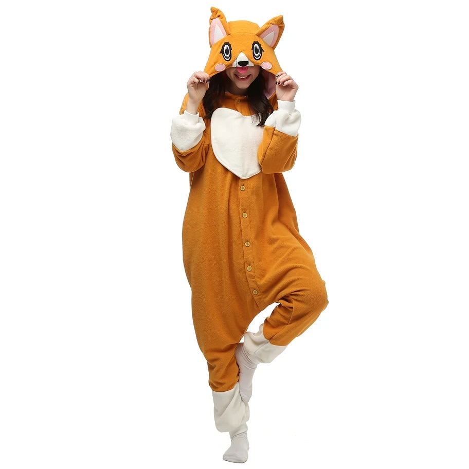 Adult Women Men Welsh Corgi Onesie Winter Warm Cute Dog Pajamas Cartoon Animal Halloween Cosplay Costumes Unisex Top - FITzzE