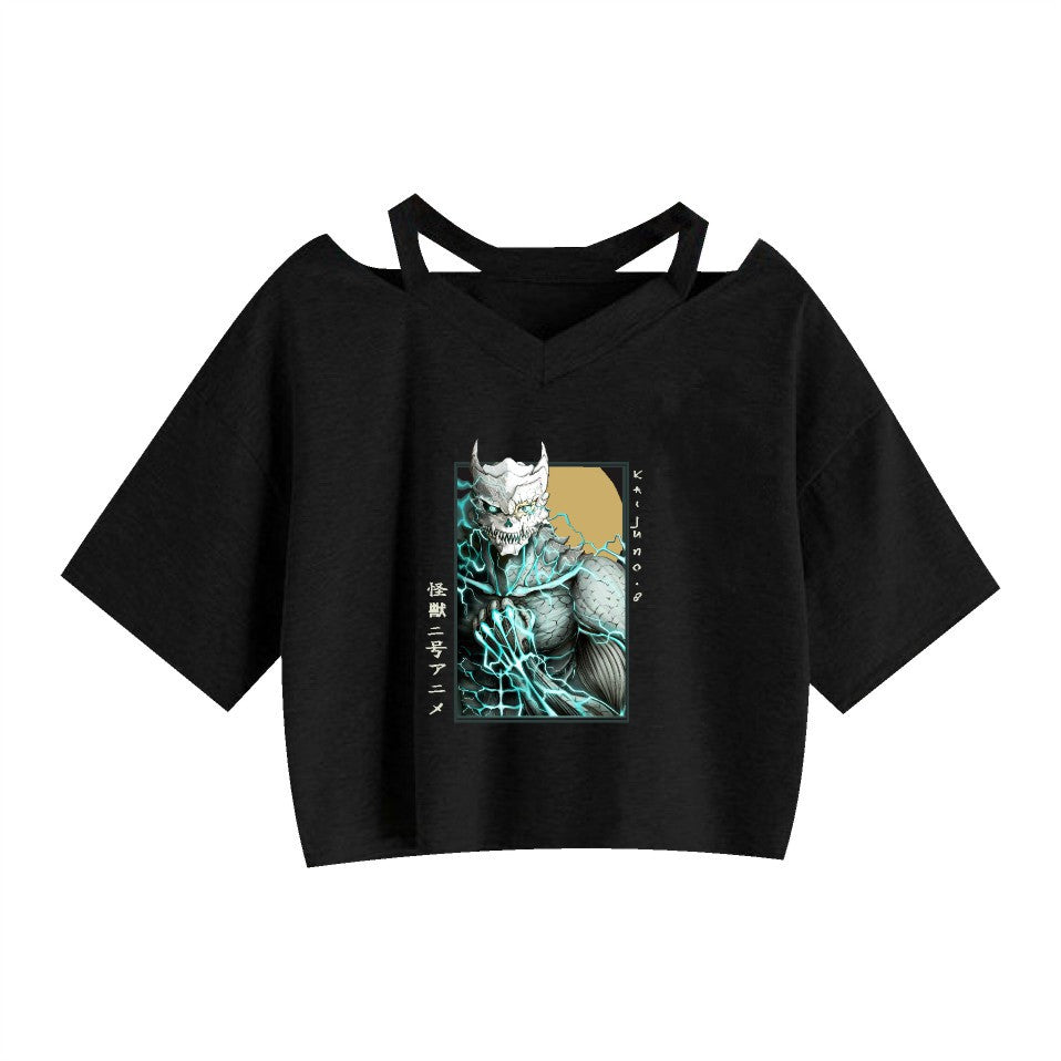 Anime Monster No.8 Printed Women's Strapless Crop Top Hoodie - FITzzE rghbeu-b4.myshopify.com Anime Monster No.8 Printed Women's Strapless Crop Top Hoodie